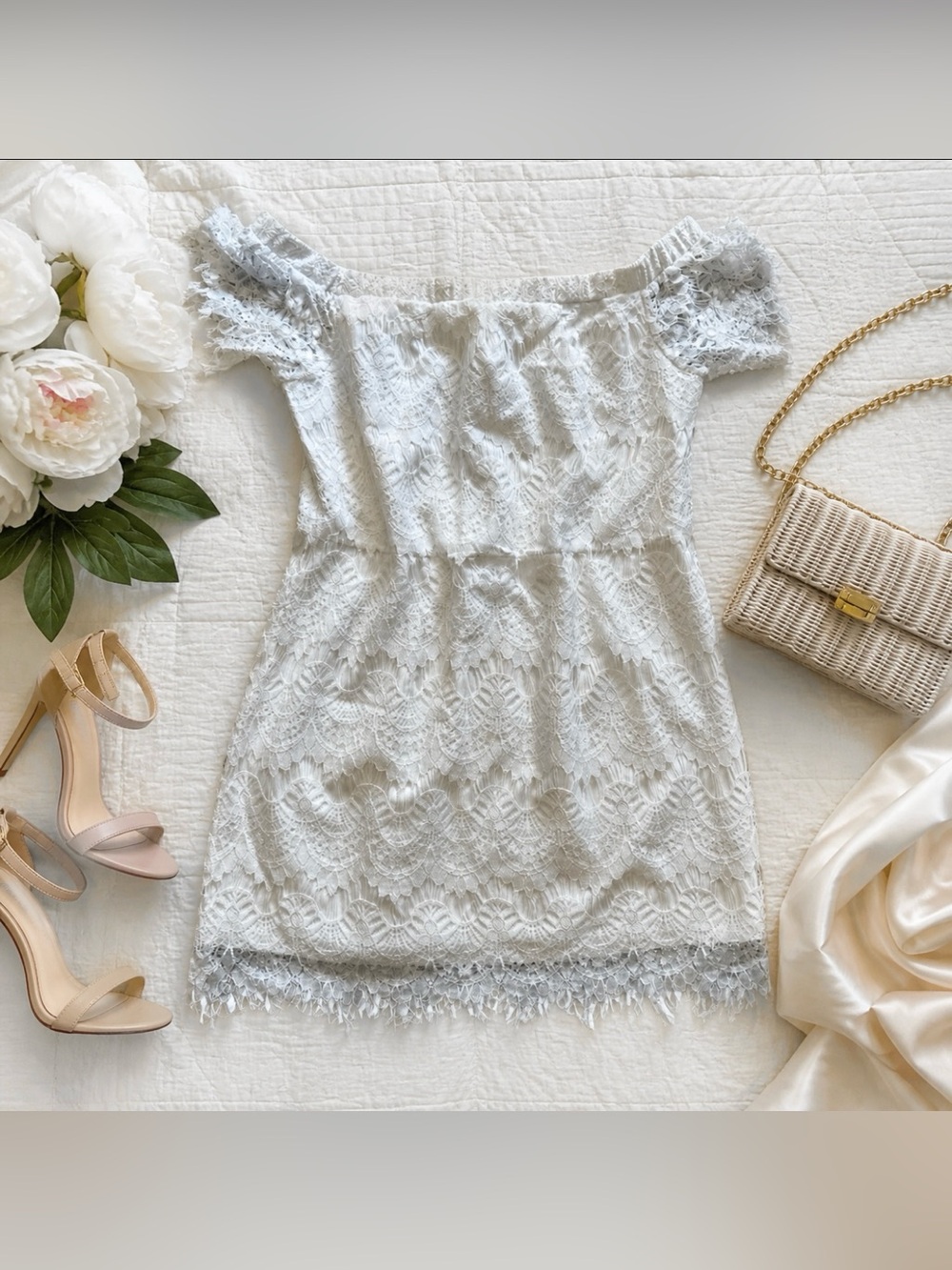 City Chic White Lace Off Shoulder Dress Plus Size Boho Mini Size 14 NEW